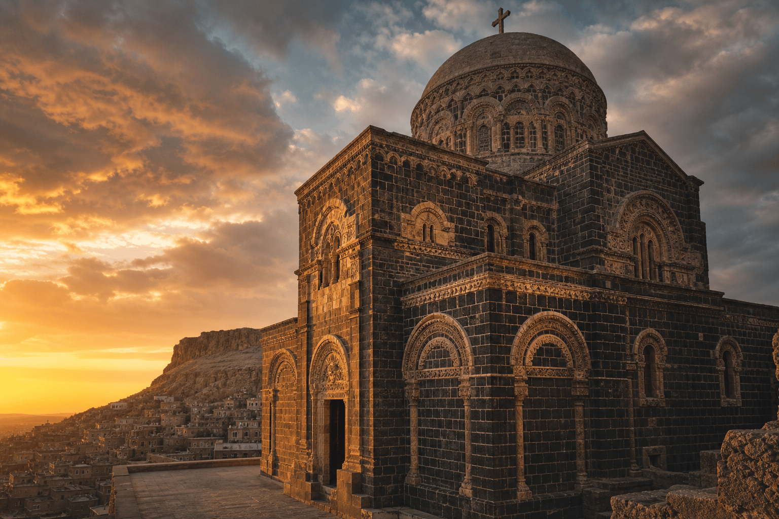 Medyum Feraye için Mardin kilisesi temalı hero görseli